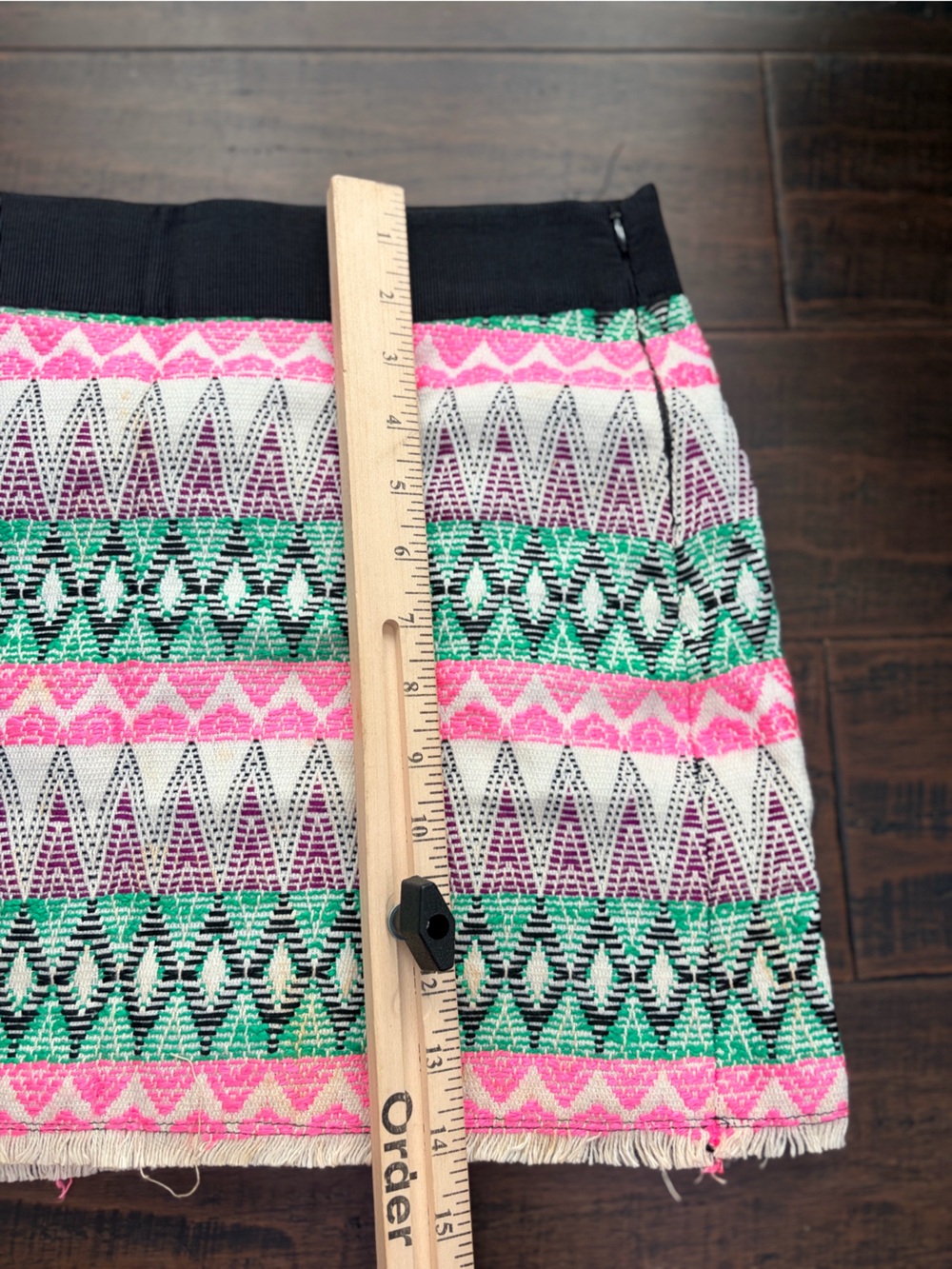 Milly Multicolor Couture Tweed Geometric Printed Mini Skirt Frayed Fringe Hem - Picture 3 of 5